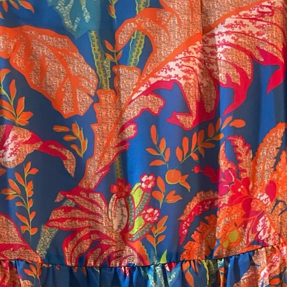 Gretchen Scott Tropical Palm Leaf Printed Long Skirt Tiered Midi Maxi Blue S - Picture 3 of 3